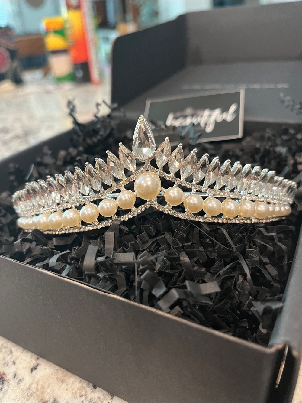 Pearl and Crystal Bridal Tiara - Silver Tone